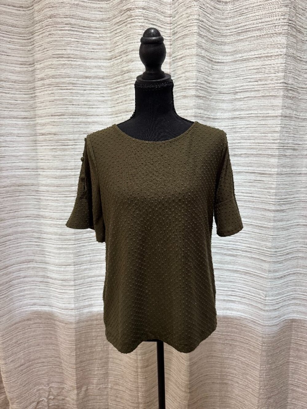 Rose + Olive Green Polka Dot Blouse Size Medium